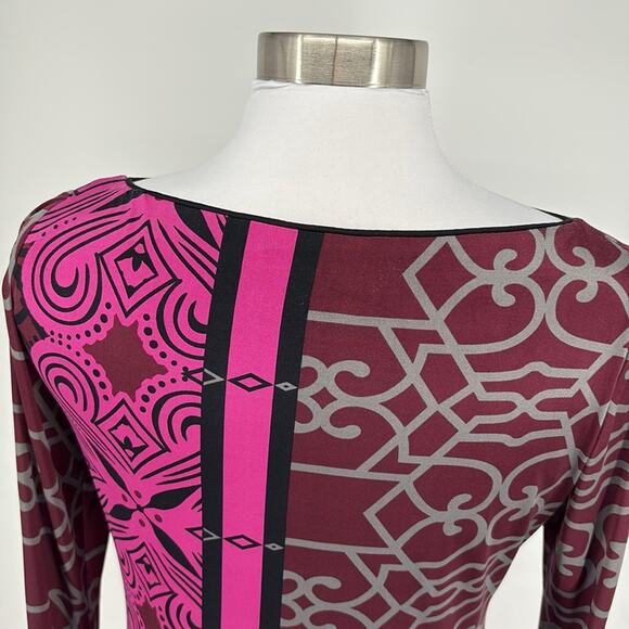 Analili Womens Long Sleeve Stretch Knit Dress Pink Wine Gray Black Medallion L - Picture 5 of 16